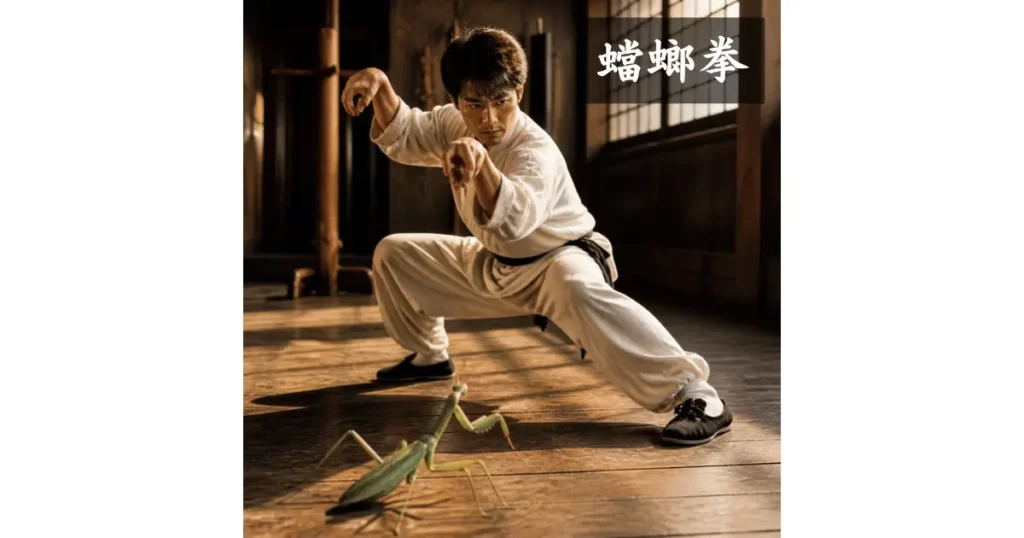 蟷螂拳を行う中国武術の達人